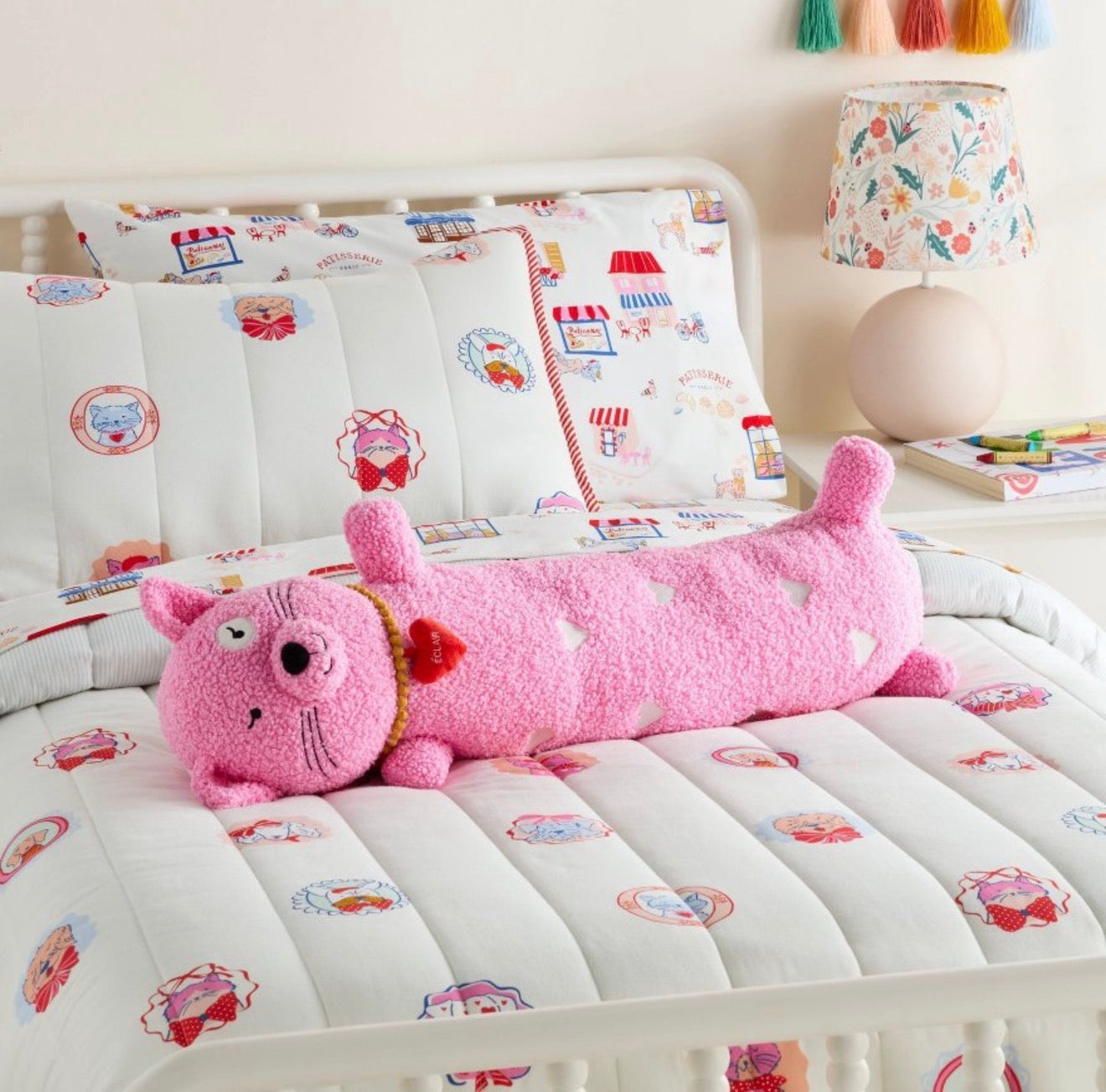 Cat Kids Long Weighted Plush Throw Pillow Pink